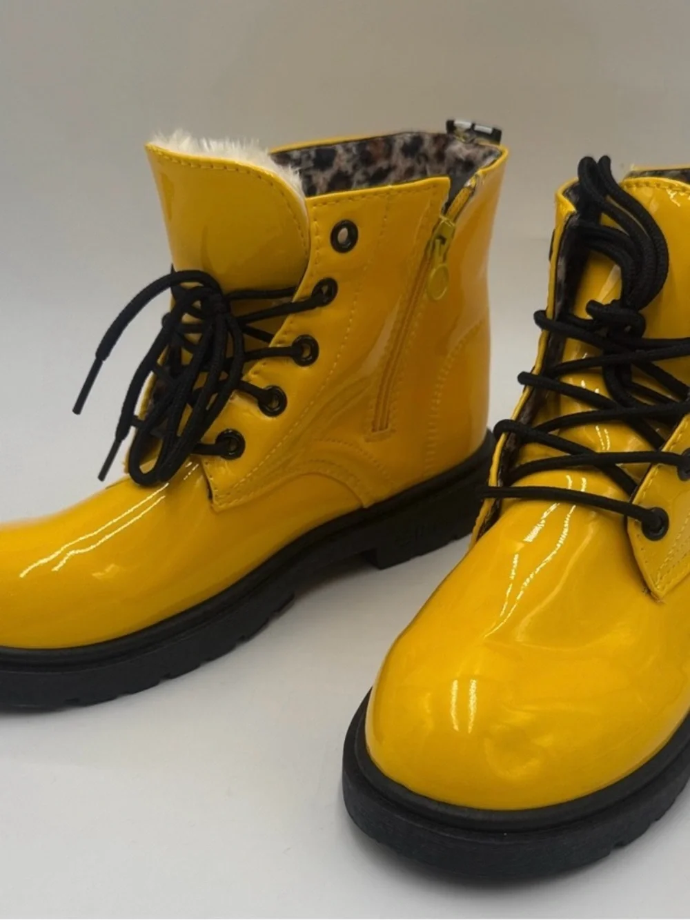 Fashion Yellow Combat Boots with Black Laces